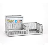 Comix Metal Pen and Pencil Multifunctional Holder with 3 Compartments, Wired Mesh Design, Durable Metal with Cuboid Stand - Silver (B2061SL)