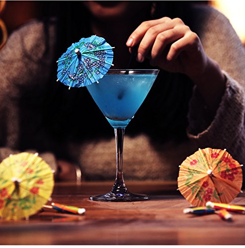 144 Pcs Handmade Umbrella Picks Cocktail Sticks for Tropical Drink Pool Party Decorations, Assorted Colors, Circular Shape