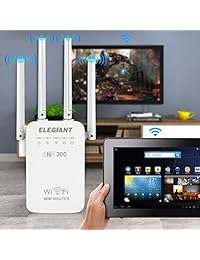 Extensor de rango WiFi, ELEGIANT 300 Mbps Wireless Signal Booster WiFi repetidor, soporta modo de enrutador repetidor punto de acceso, con cuatro antenas externas y cobertura completa de 360 grados WiFi, fácil de configurar, color blanco