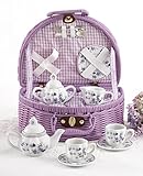 Delton Products Porcelain Tea Set in Basket, Violets