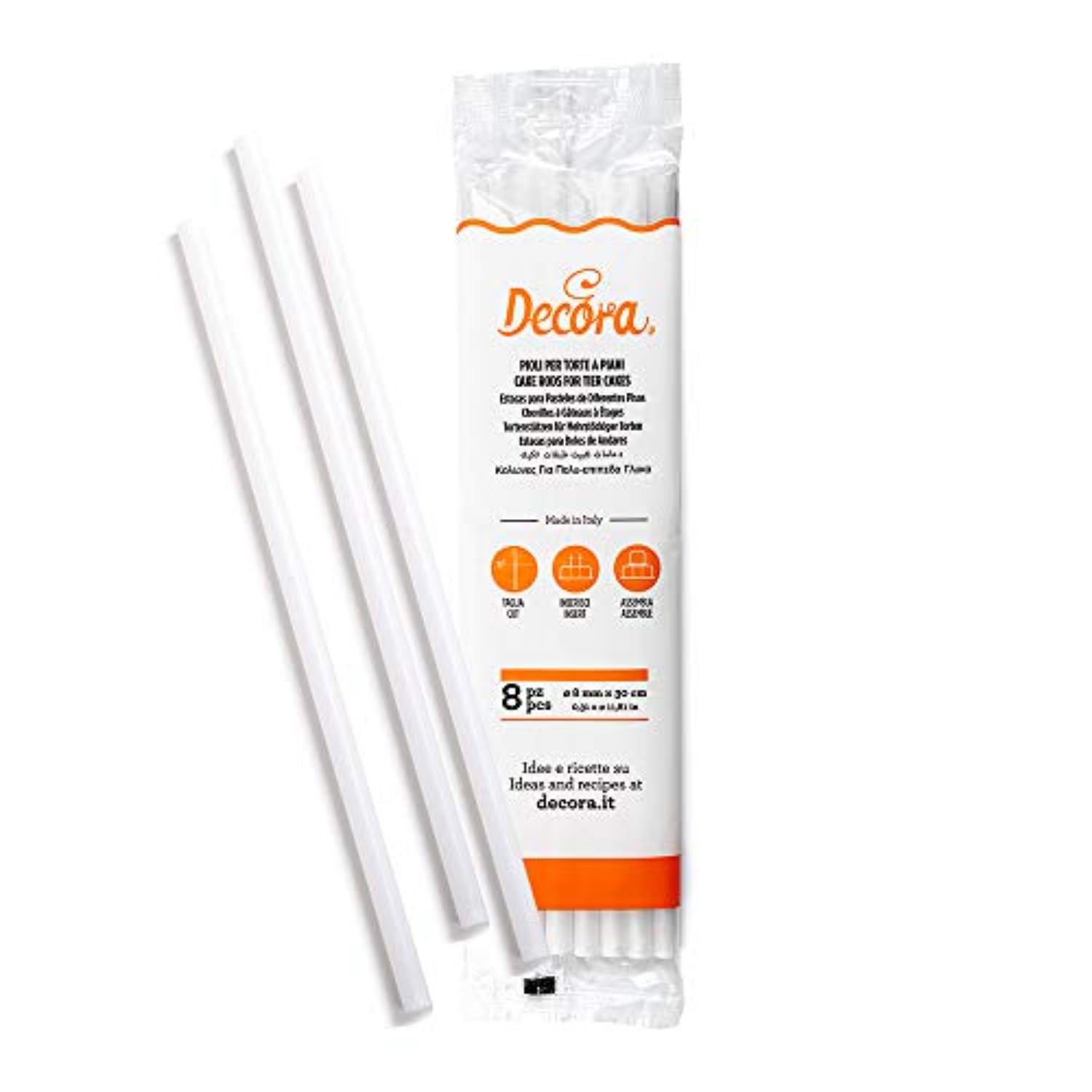 DECORA 9260156 8ER-Pack PIE SUPPORTS IN PP NEUTRAL Ø 8 MM X 30 cm, Plastic, Transparent,