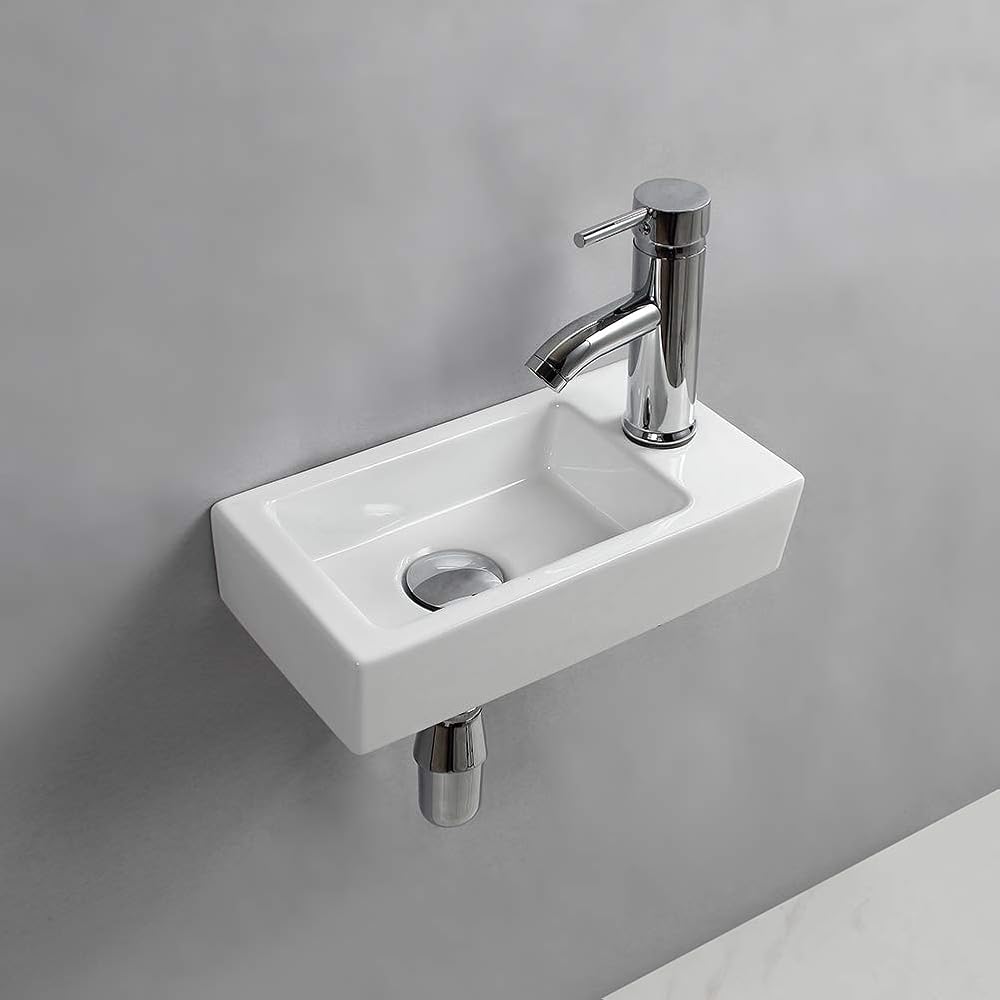 XIFIRY Wall Hung Small Cloakroom Basin Right Hand 37x19x9cm Ceramic