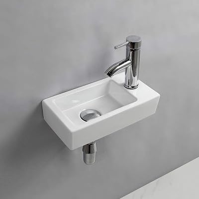 XIFIRY Wall Hung Small Cloakroom Basin Right Hand 37x19x9cm Ceramic