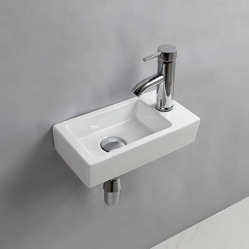 XIFIRY Wall Hung Small Cloakroom Basin Right Hand 37x19x9cm Ceramic