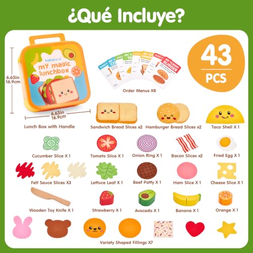 hahaland Food Toy for Children's Kitchen with Cuttable Fruits 3 Years+ | 43 Pieces, with Menu and Lunch Box, Kitchen Accessories, Creative Role Play, Easy to Store, Gift Girls 3-5 Years