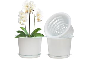 Meshpot 8 Inch Orchid Pots with Holes and Saucers,Double Layer Plastic Large Orchid Planter Pot,Flower Pots for Indoor Outdoor Flower Plants,Orchids,Herbs,Snake Plants and Succulents