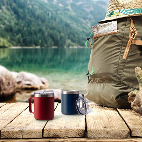 Civago Stainless Steel Coffee Mug Cup with Handle, 12 oz Double Wall Vacuum Insulated Tumbler with Lid Travel Friendly (Navy Blue, 1 Pack)