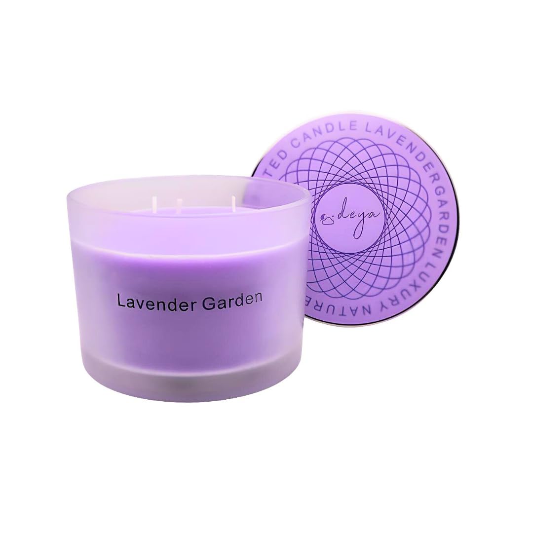 Deya Luxury Soy Candle | Large 3 Wick Jar Candle | 350g Wax Up to 45 Hours Burning Time | 100% Natural Soy Wax | Relaxing Aromatherapy | Best Gift for Women and Men (Lavender Garden)