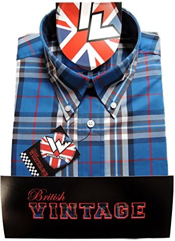 Warrior UK Men´s Short Sleeve Retro Button-Down Shirt Jones Skin Mod Punk (Large (L) Slim-Fit)