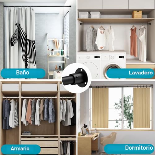 Wardrobe Rail for Hanging Clothes, Extendable Rail for Clothes, Bedroom, Windows and Showers, Diameter 65-110 cm, 32 mm, Black