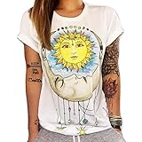 Kwok Blouse, Women's Sun Moon Print Short Sleeve T Shirt Tops