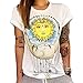 Kwok Blouse, Women's Sun Moon Print Short Sleeve T Shirt Tops