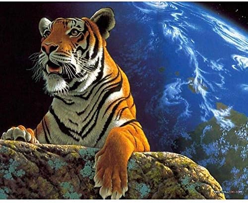 発売モデル Diyのデジタル油絵子供大人初心者油絵数字キットによる絵画塗り絵 大人手塗り 40x50cm フレームなし 地球と虎