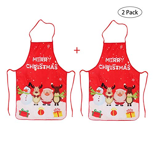 LeeLoon 2 Pack Chistmas Apron, Holiday Kitchen Apron Christmas Santa Claus/Elk/Snowman Style Decoration Apron for Christmas Dinner Party Cooking Baking Crafting House Cleaning Kitchen