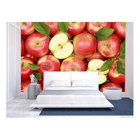 Group of Red Apples with Their Leaves - Removable Wall Mural | Self-Adhesive Large Wallpaper - 66x96 inches