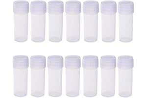 LASSUM 50 Pcs Plastic Sample Bottles Mini Clear Storage Case with Lid, 5ML Small Bottle Vial Storage