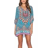 NONO Women Bohemian Neck Tie Floral Print Ethnic Style Shift Dress