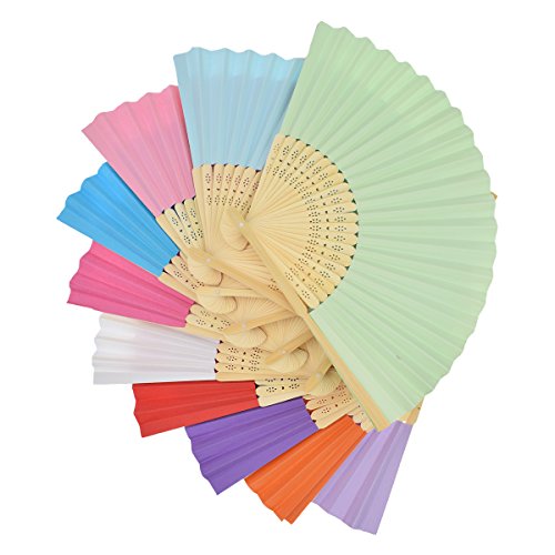 10 Packs Multicolor Bamboo Folding Fan Hadheld Fans Paper Folded Fan for Wedding Party Decoration - Thumbnail 5