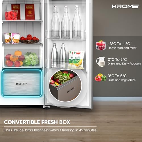 Krome 820L Gross Side-by-Side Refrigerator, 595L Net Capacity, No Frost, Inverter Compressor, Quick Cooling & Freezing, LED Touch Control, Twist Ice Maker, Dark INOX Metal Doors, KR-SBS 820WIH