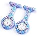 Top Plaza Women's Girls' Fashion Floral Nurse Clip-on Fob Brooch Silicone Jelly Hanging Analog Quartz Pocket Watch (Blue Purple Flower)