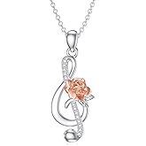 LWXIE Diamond Music Note Necklace for Women 925 Sterling Silver Diamond Treble Clef Necklace for Women Music Lover Gifts