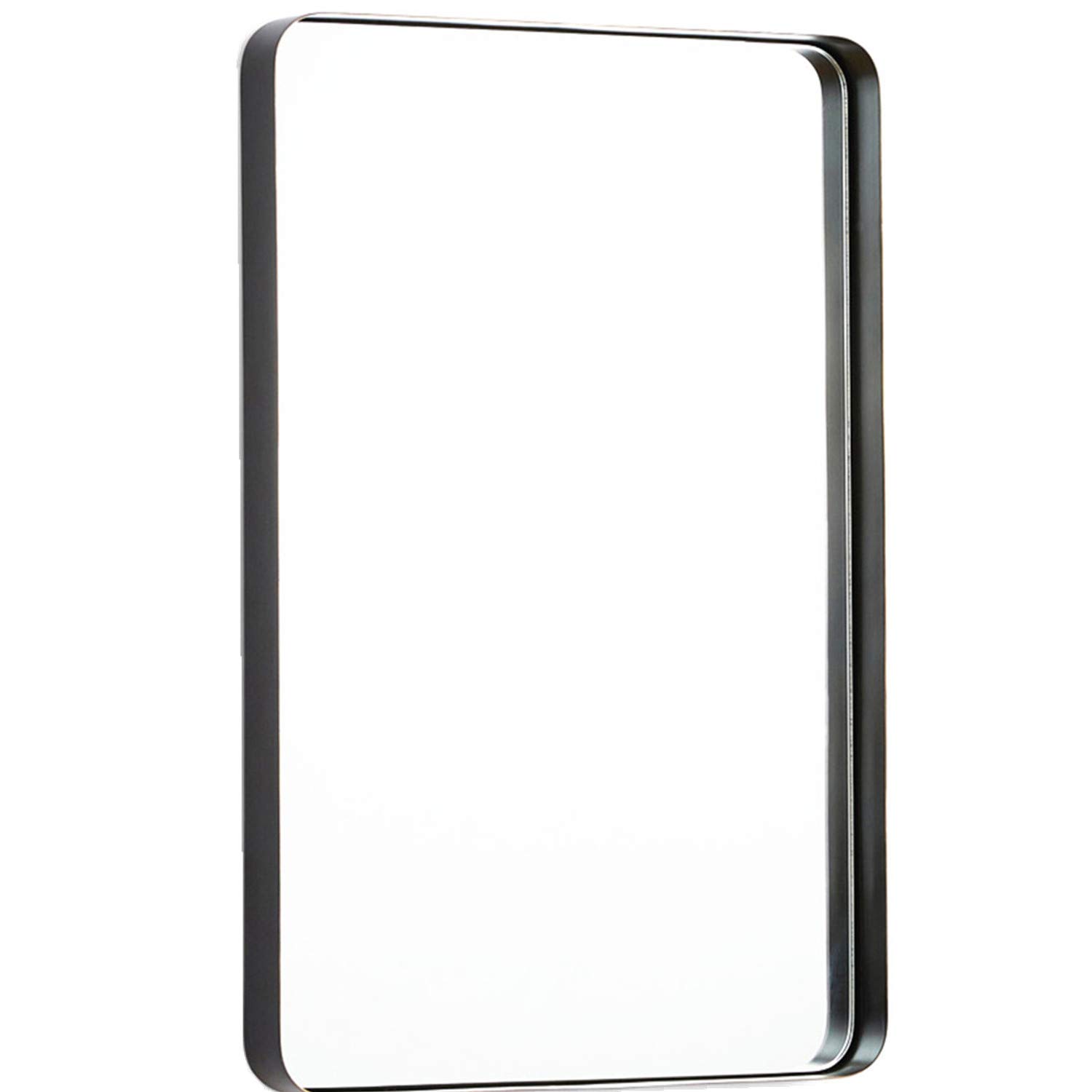 TEHOME 24x36 Black Metal Framed Bathroom Mirror for Wall in Stainless Steel Rounded Rectangular Bathroom Vanity Mirrors Wall Mounted