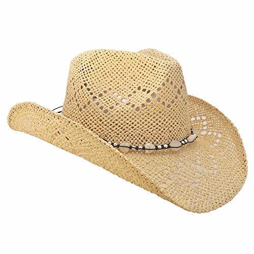Country Straw Shapeable Cowboy Hat w/ Beads, Creme