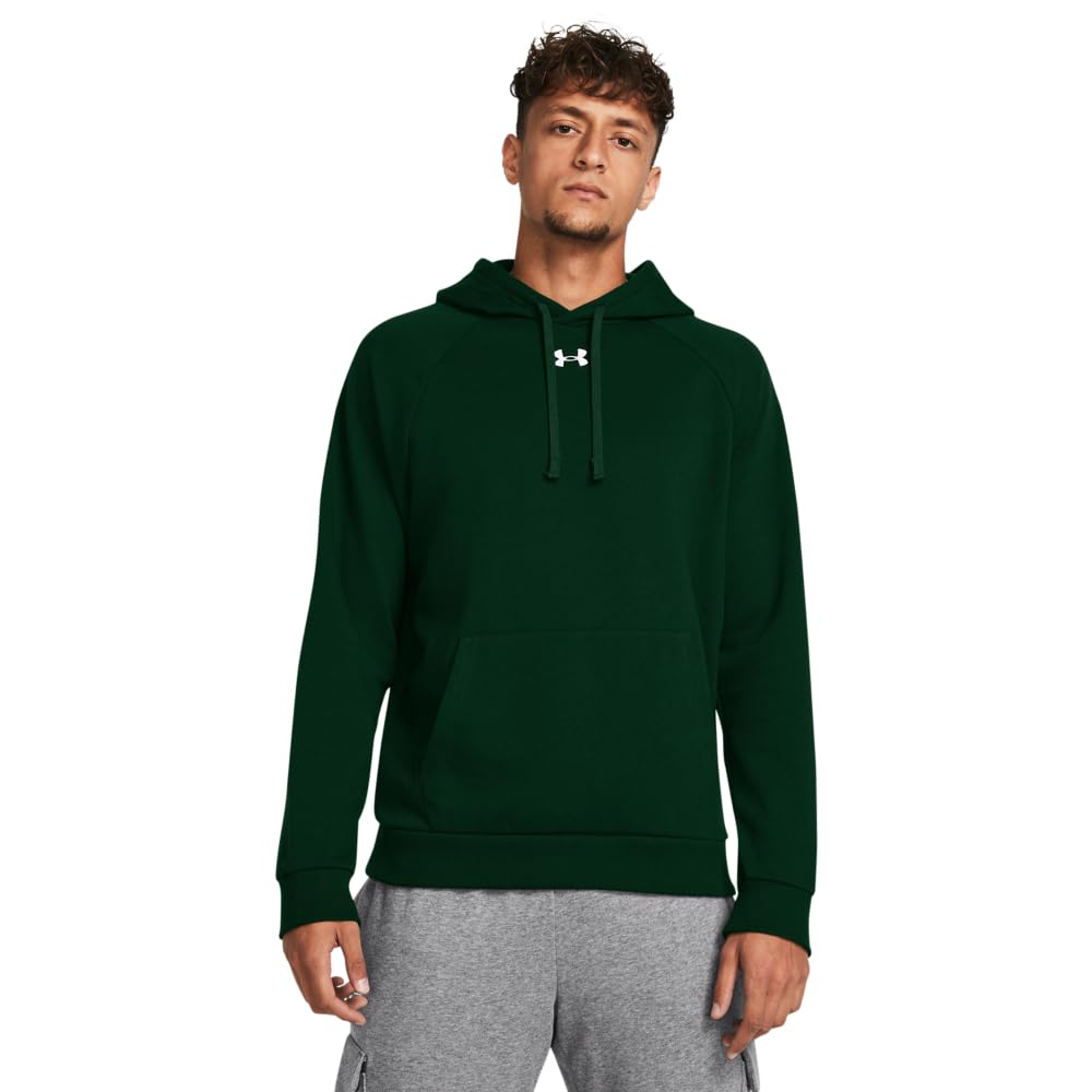 Under Armour Men’s Rival Fleece Hoodie, (301) Forest Green / / White, X-Large Tall
