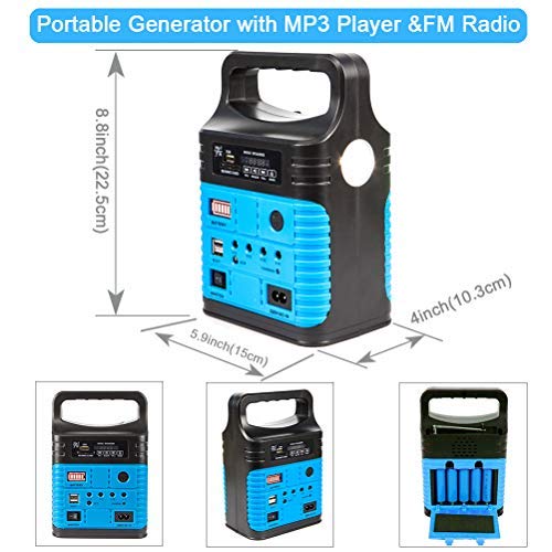 UPEOR Solar Generator Lighting System Portable Solar Power Generator Kit for Emergency Power Supply,Home & Outdoor Camping,Including MP3&FM Radio,Solar Panel,3 Sets LED Lights (Blue)