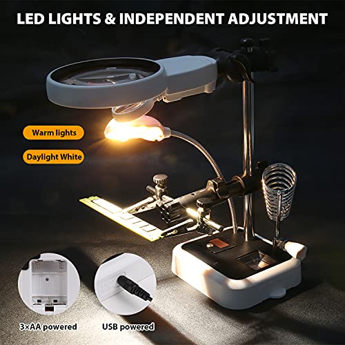 AZFUNN Helping Hand Soldering Station with 3.5X Magnifier LED Light