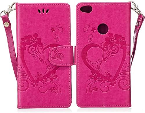 Huawei Y560 Stand Case, Portable Foldable Heart Flip Useful Devise Cards Slots Cover, LICHE Butterfly Strap Protect Slim Thin Wallet Phone Light Case for Huawei Y560 Rose
