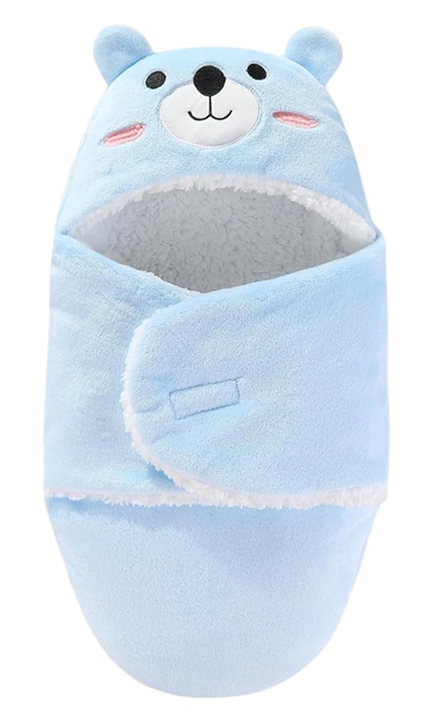 Maeau Newborn Baby Blanket Winter Fleece Wrap Blanket Infant Warm Blankets Swaddle C Blue 0-1 M — image 1