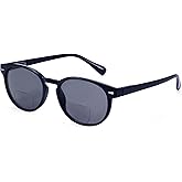 Madison Avenue Round Bifocal Reading Sunglasses for Women Men Spring Hinge,UV Protection Sun Reader Glasses (Black, 1.75)