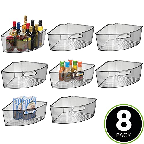 mDesign Kitchen Plastic Lazy Susan Storage Organizer Bins with Front Handle Large Pie