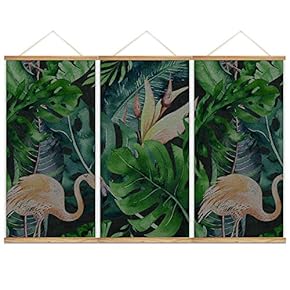 Hanging Poster NO Magnetic Wooden Framed,Green Leaves,Beautiful Flowers Home Wall Canvas Prints Decoration Ready to Hang - 18"x36"x3 Panels
