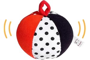 Genius Baby Toys Soft Plush Ball for Baby in High Contrast Colors Black, White, Red - Jingle Bell Chime Sound - 4" Diameter is Perfect Size for Small Hands