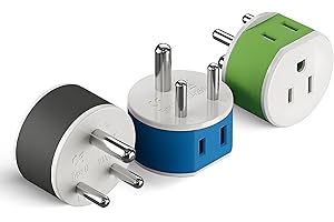 OREI India, Nepal, Maldives Power Plug Adapter with 2 USA Inputs - Travel 3 Pack - Type D (US-10) Safe Grounded Use with Cell Phones, Laptop, Camera Chargers, CPAP, and More