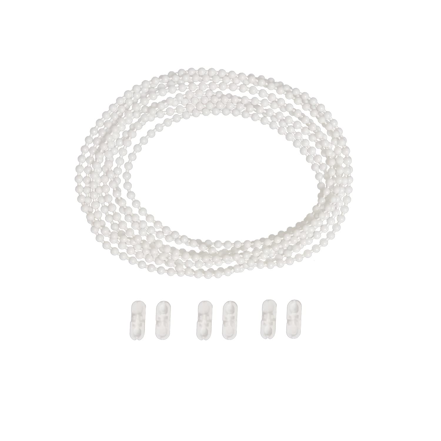 HASAYAKI Curtain Beaded Chain Cord, 3m Beaded Pull Strings with 3 Connectors, Repair for Roller Blinds Shades - White