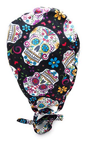 Scrub Hat Halloween Sugar Skulls Colorful Fabric Nurse Cap Doctor Do-Rag ER Skull