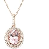 KOKAV 14K Rose Gold Oval 1-5/8 Ct Genuine Morganite Diamond Double Halo Pendant Necklace
