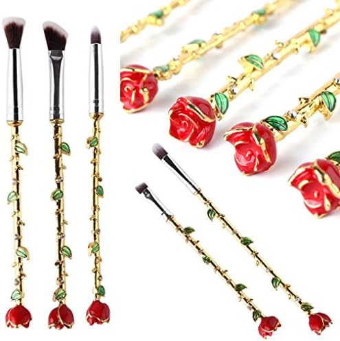 Vicwork 5Pcs Rose Make Up Foundation Eyebrow Eyeliner Blush Cosmetic Concealer Brushes (Gold)
