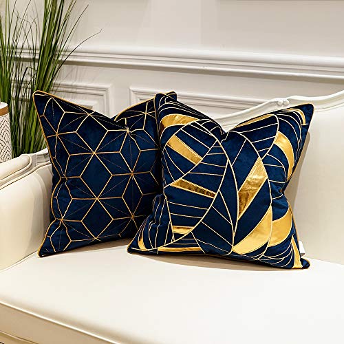 Avigers 18 x 18 Inches Navy Blue Gold Plaid Cushion Case Luxury