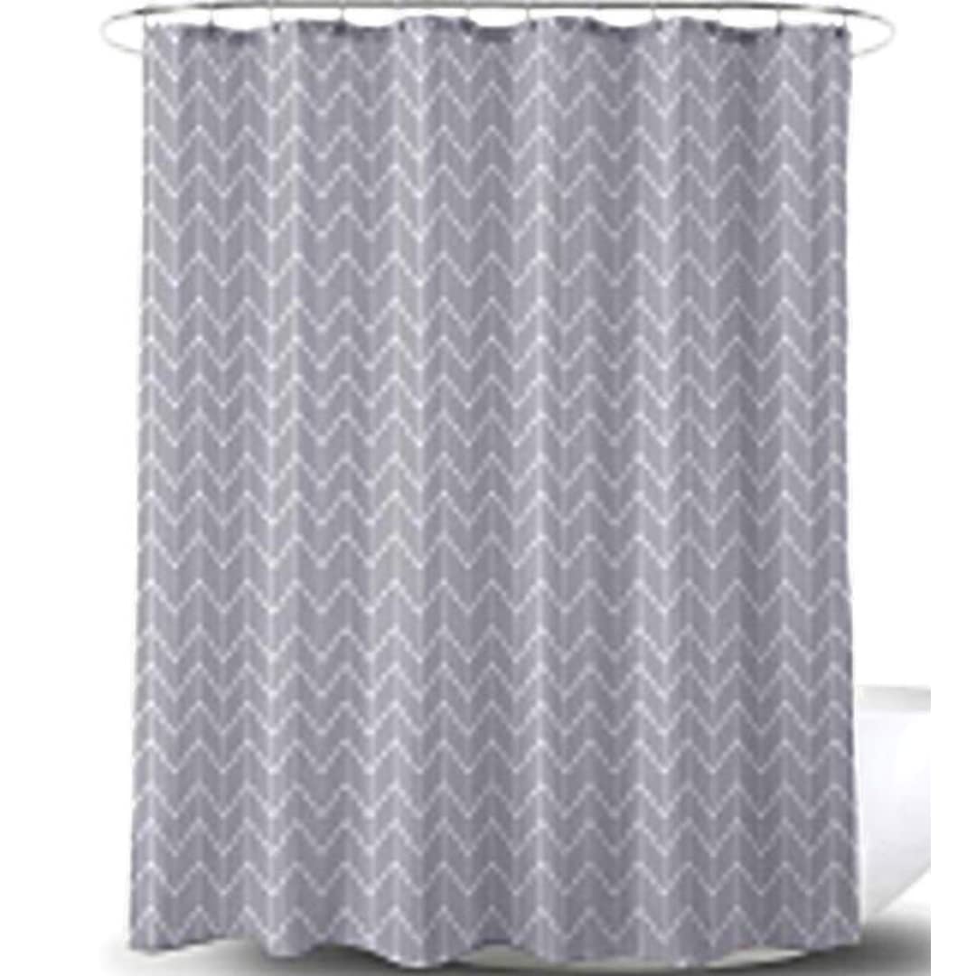 Shower Curtain Oxford Fabric Grey Waves Art Mold and Mildew Resistant 12 Hooks 180 x 180 cm