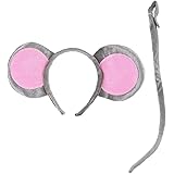 Mouse Ears Headband and Tail Plush Costume Accessory Kit for Adults and Kids Gray