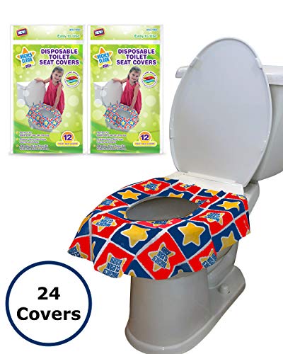 24 Large Disposable Toilet Seat Covers - Portable Potty Seat Covers for Toddlers, Kids, and Adults by Mighty Clean Baby - 2 Packs of 12 Covers