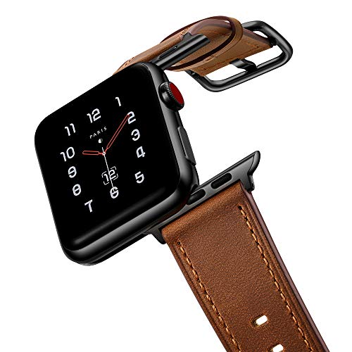 amBand Leather Band Compatible with Apple Watch 42mm 44mm, Genuine Leather Vintage Replacement Strap Classic Bands Buckle Compatible with iWatch Series 5/4/3/2/1 Retro Brown