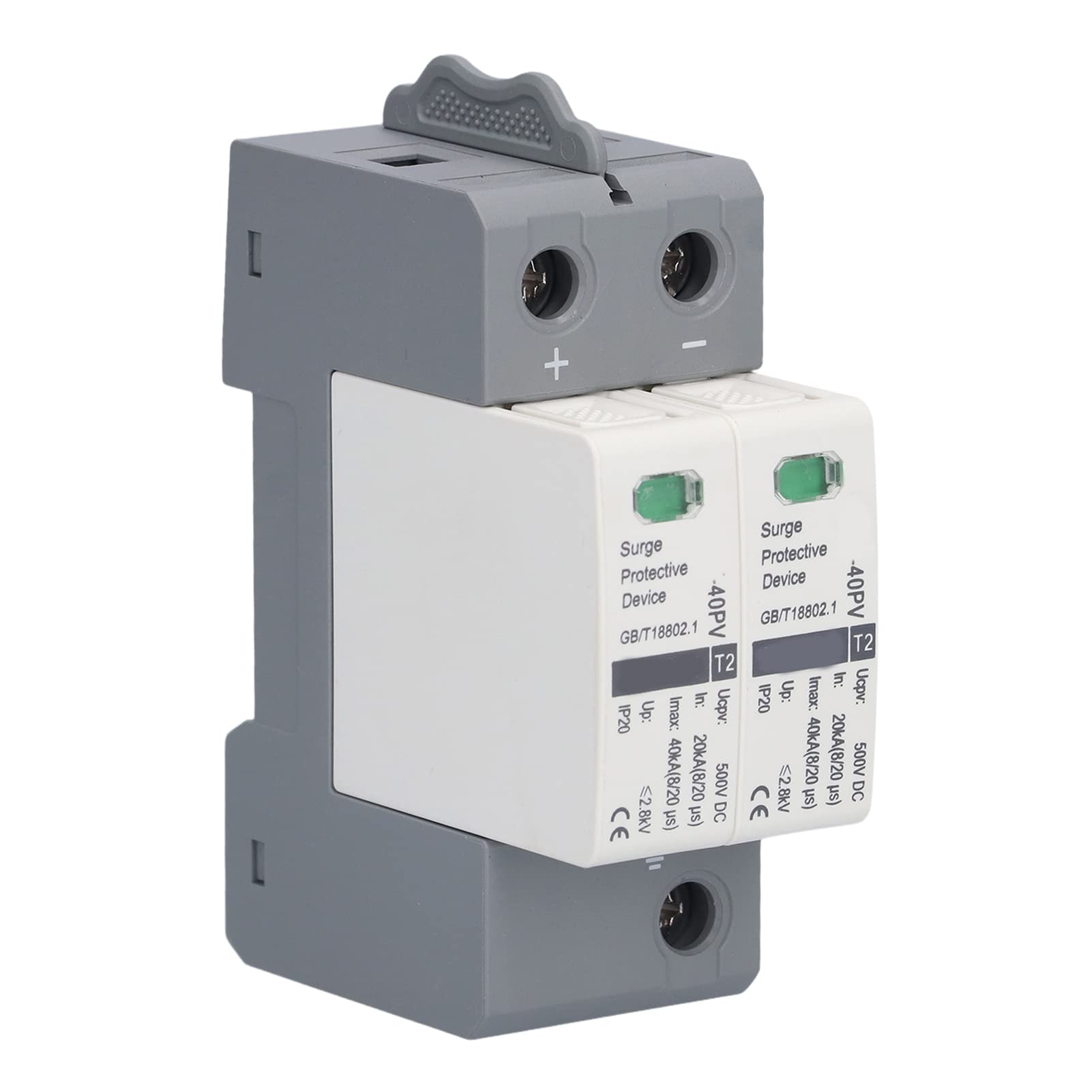 Surge Protective Device, Arrester Device CHLT-40PV,2P Voltage Protection Arrester Protector Electronic Protection Module 20-40KA 500V DC,IP20