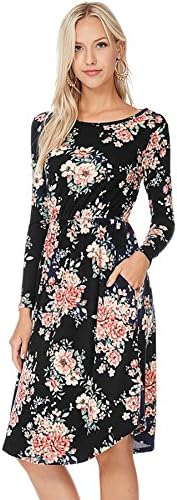 Reborn J Modest Shop LA MSLA1459 Long Sleeve Floral Midi Dress with Pockets