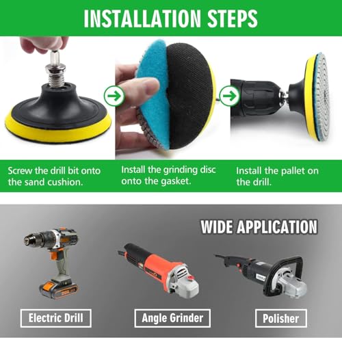 4 Inch Diamond Polishing Pads with 5/8’’-11 Backer Pad, 12PCS Wet/Dry Granite Stone Polish Pad Kit for Drill, Grinder, Polisher, 50-6000 Grit Polishing Pad for Concrete Marble Rock Countertop Quartz