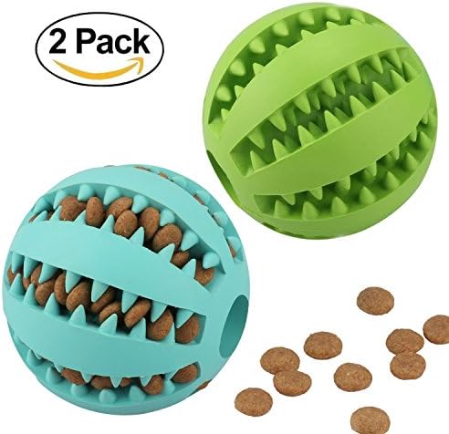2 Pack Dog Toy Balls Bite Resistant Soft Rubber Bouncy Treat Pet Toys Ball Tooth Cleaning IQ Training Chew Ball Toy